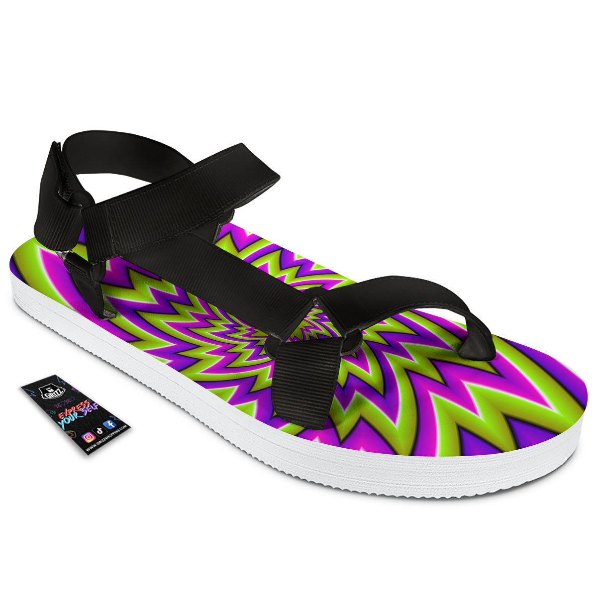 Moving Optical Illusion Green Big Bang Black Open Toe Sandals-grizzshop