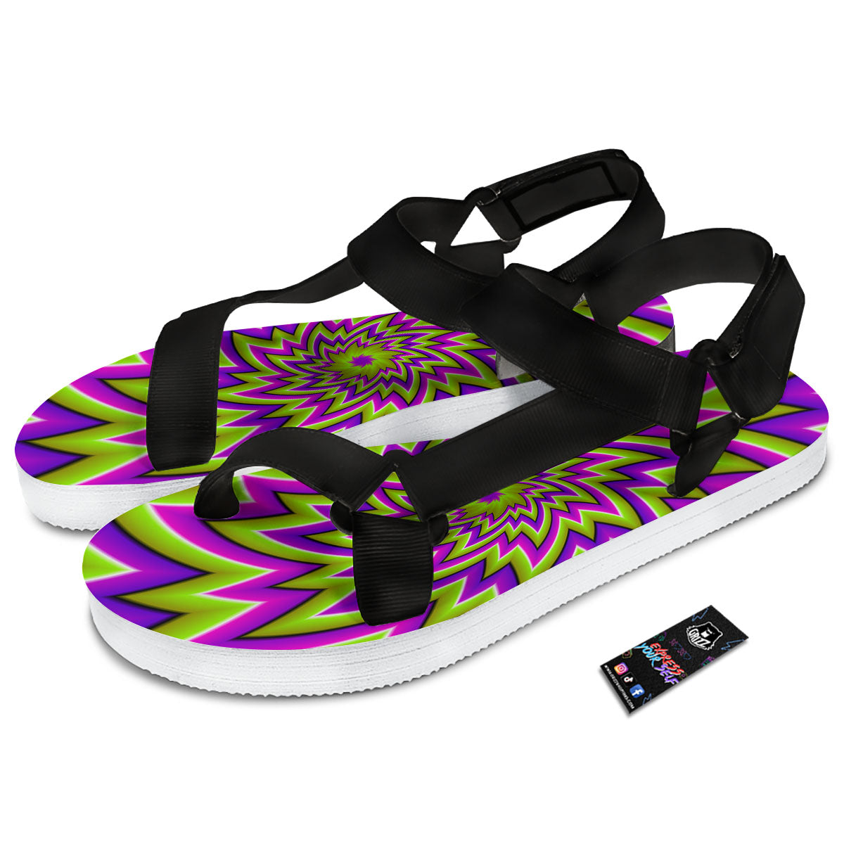 Moving Optical Illusion Green Big Bang Black Open Toe Sandals-grizzshop