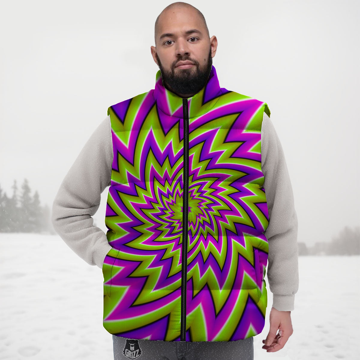 Moving Optical Illusion Green Big Bang Down Vest