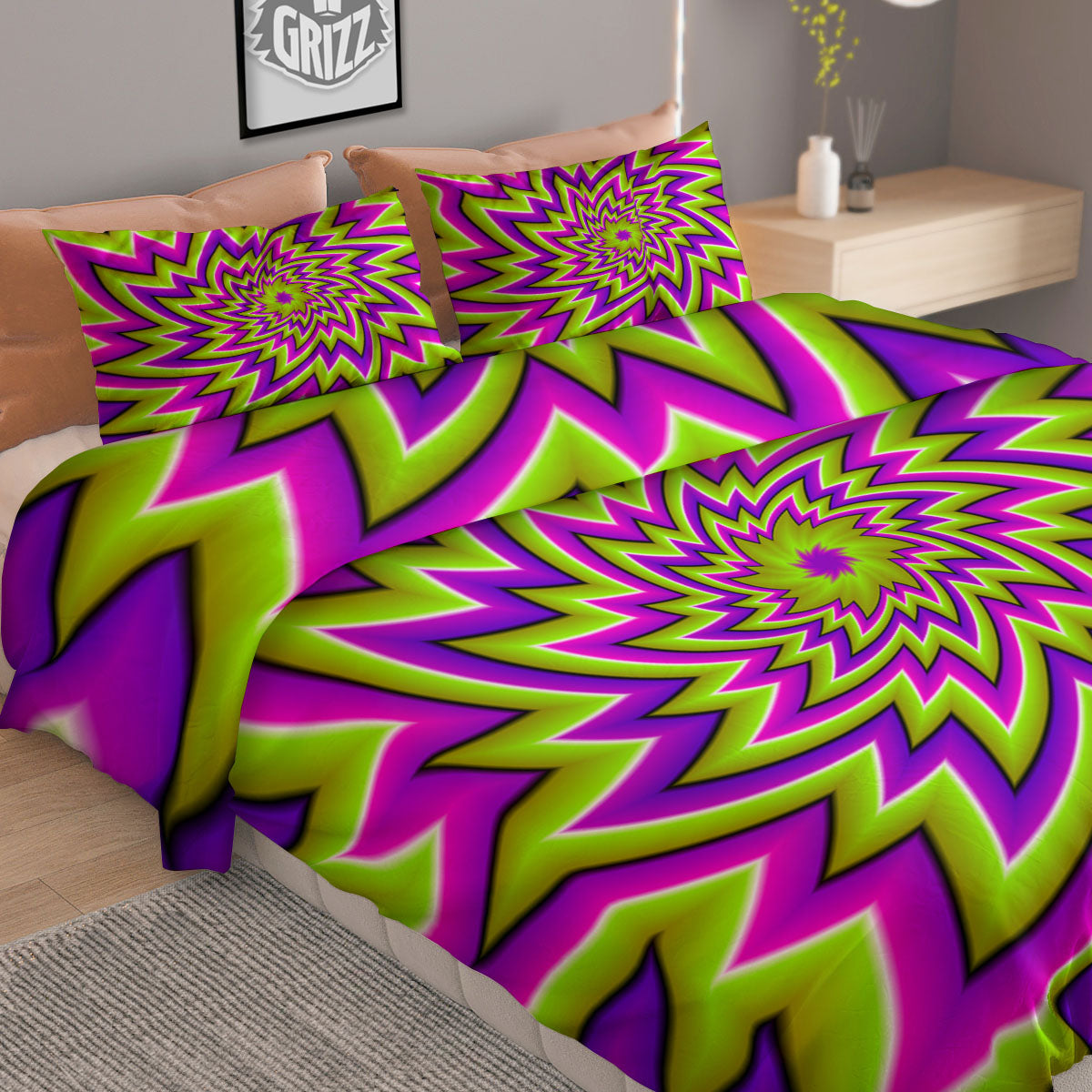 Moving Optical Illusion Green Big Bang Duvet Cover Bedding Set
