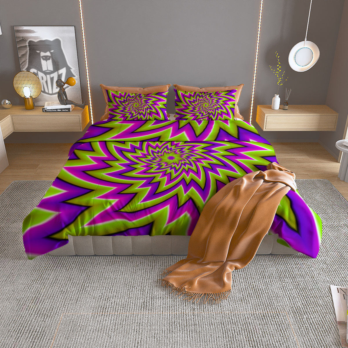 Moving Optical Illusion Green Big Bang Duvet Cover Bedding Set