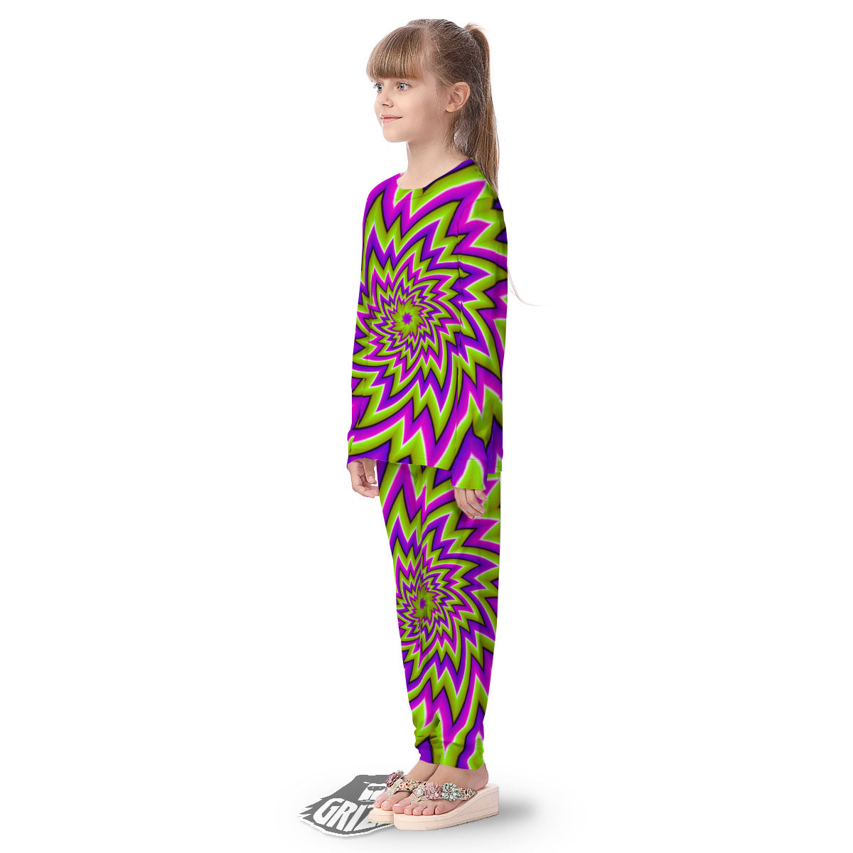 Moving Optical Illusion Green Big Bang Kid's Pajamas-grizzshop