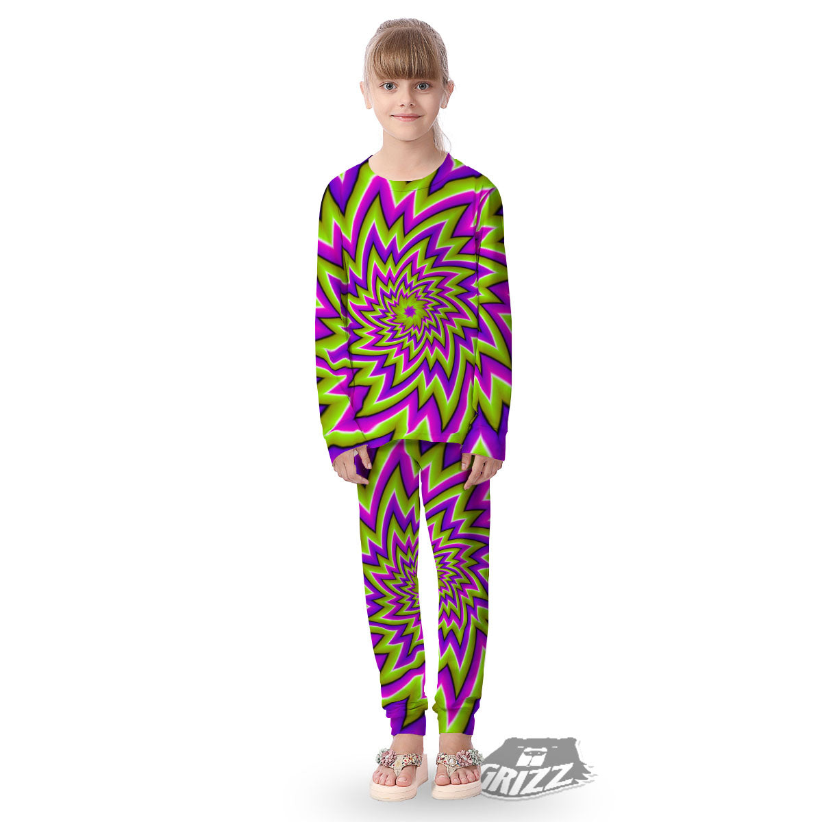 Moving Optical Illusion Green Big Bang Kid's Pajamas-grizzshop