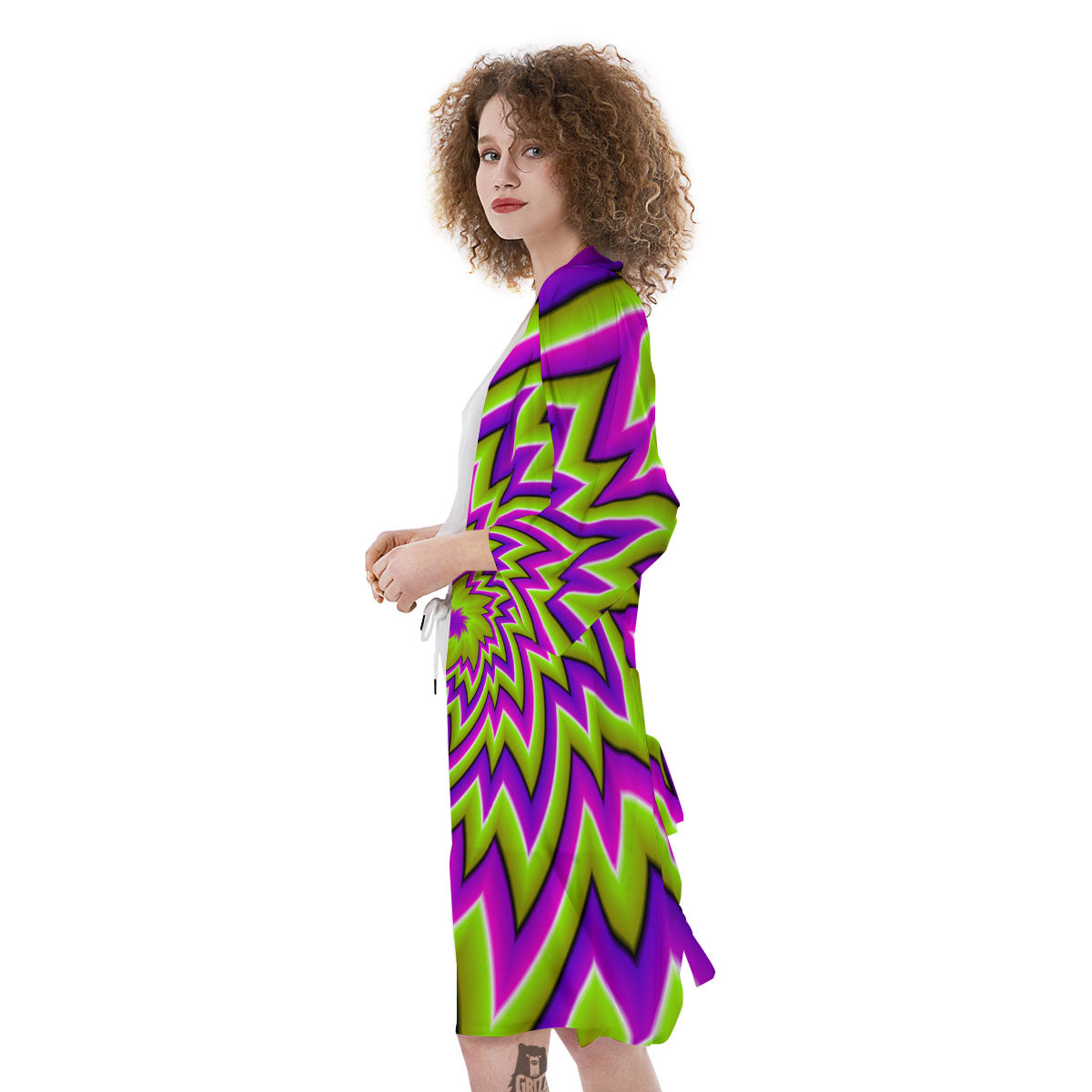 Moving Optical Illusion Green Big Bang Kimono-grizzshop