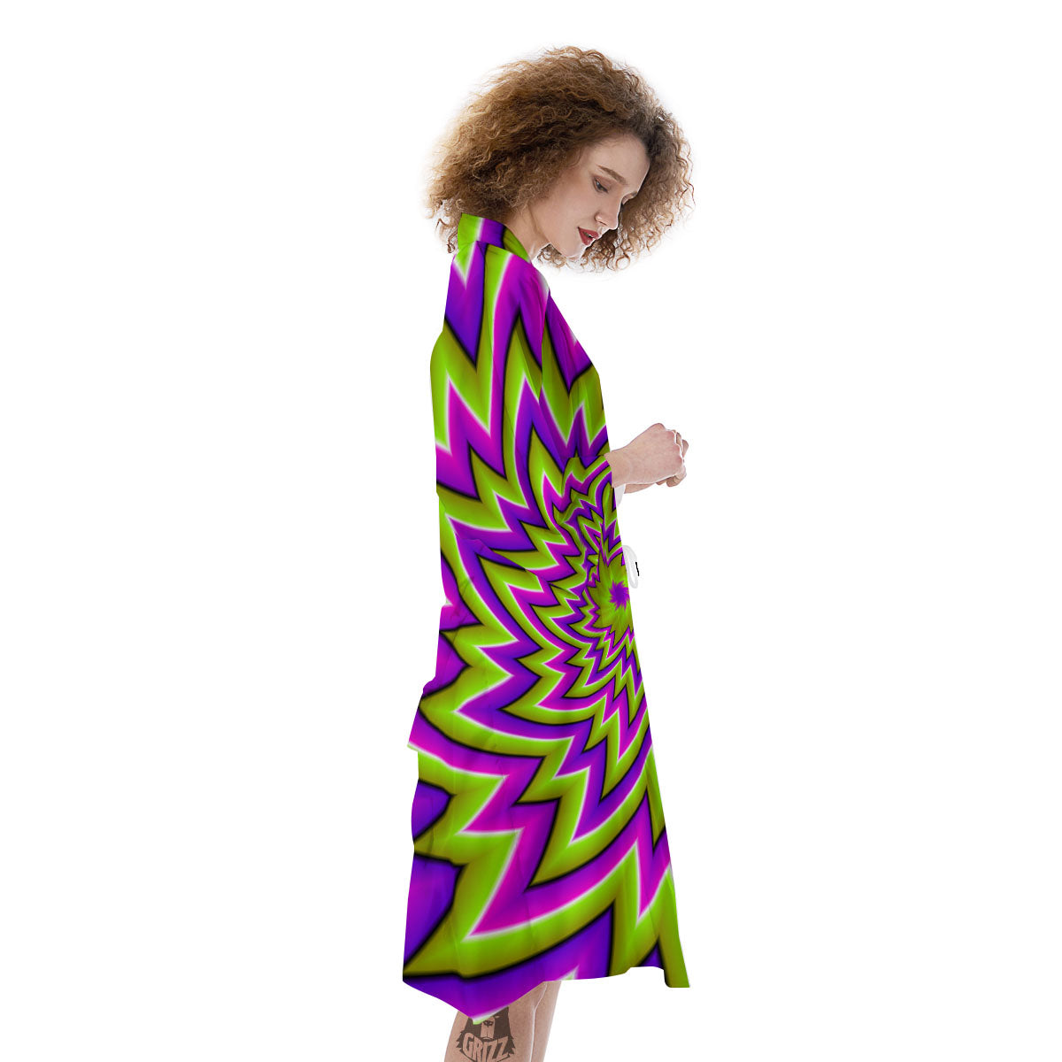 Moving Optical Illusion Green Big Bang Kimono-grizzshop