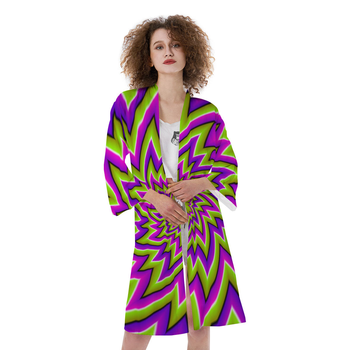 Moving Optical Illusion Green Big Bang Kimono-grizzshop