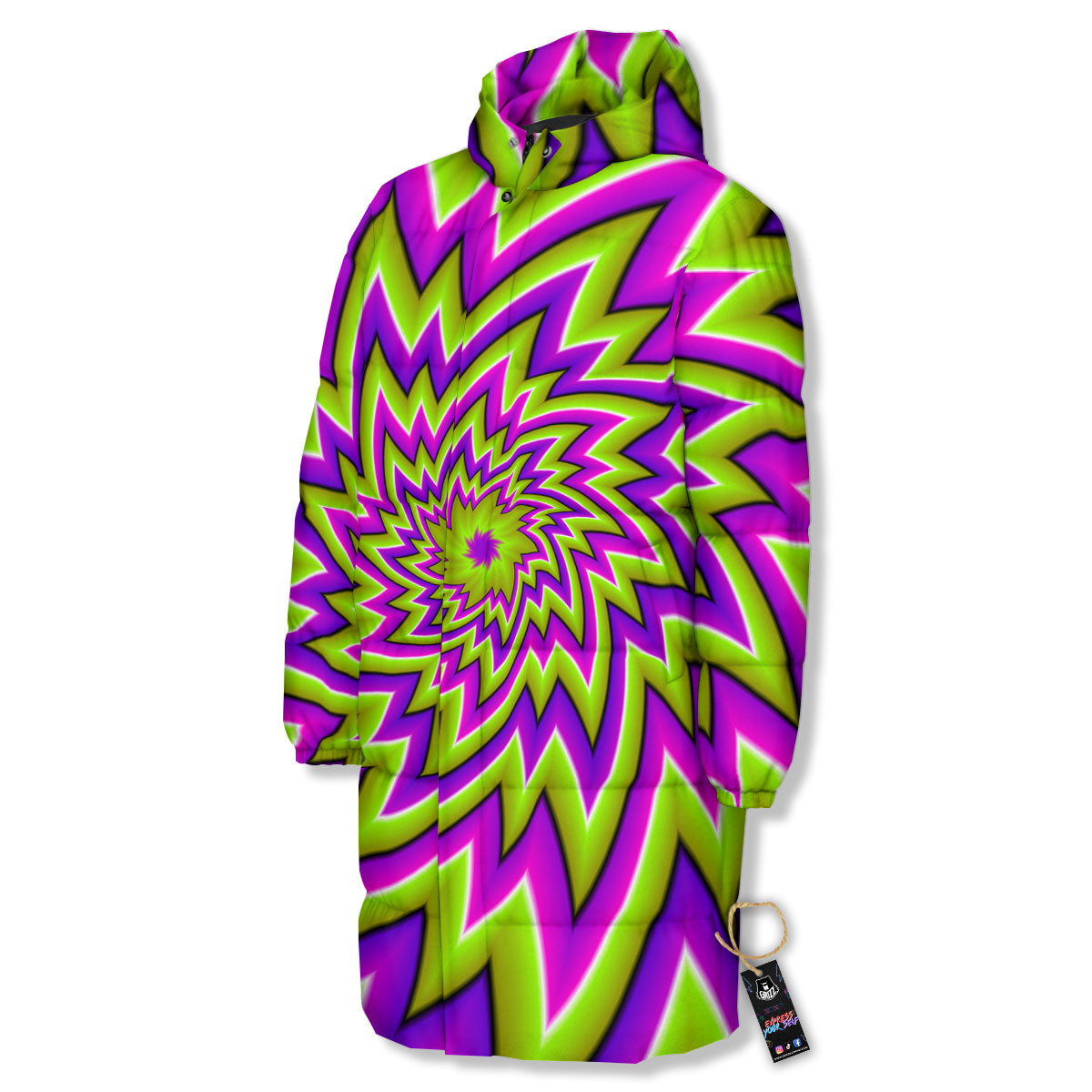 Moving Optical Illusion Green Big Bang Long Down Jacket-grizzshop