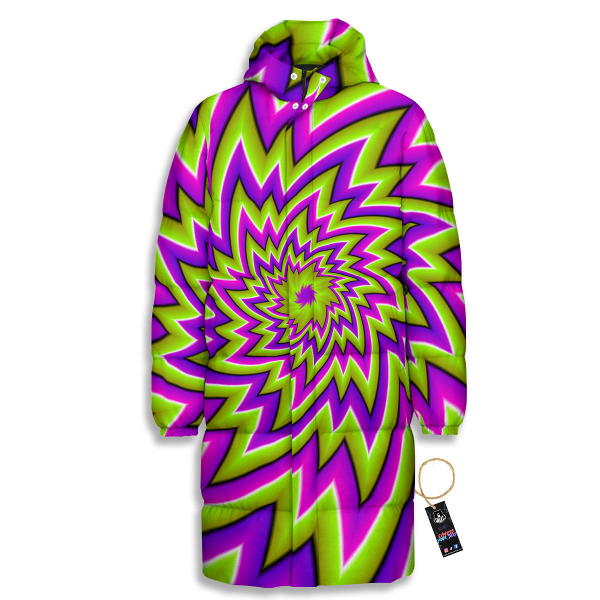 Moving Optical Illusion Green Big Bang Long Down Jacket-grizzshop