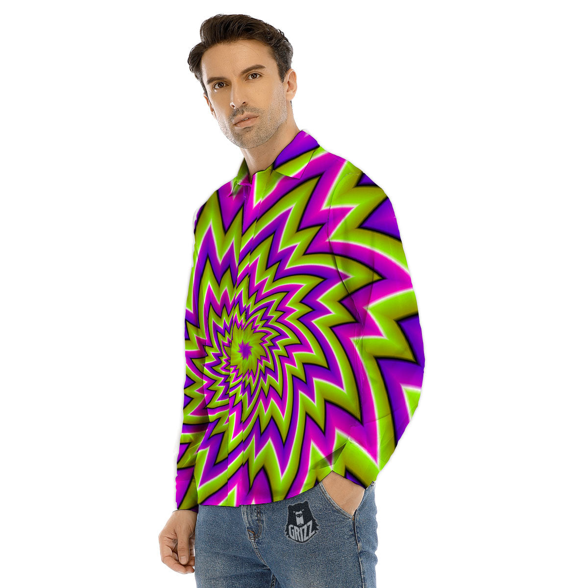 Moving Optical Illusion Green Big Bang Men's Dress Shirts-grizzshop