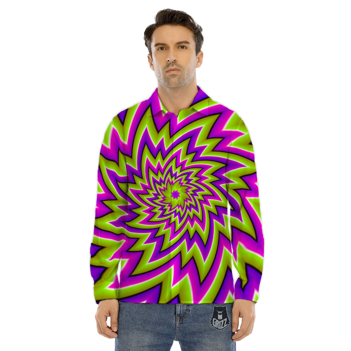 Moving Optical Illusion Green Big Bang Men's Dress Shirts-grizzshop