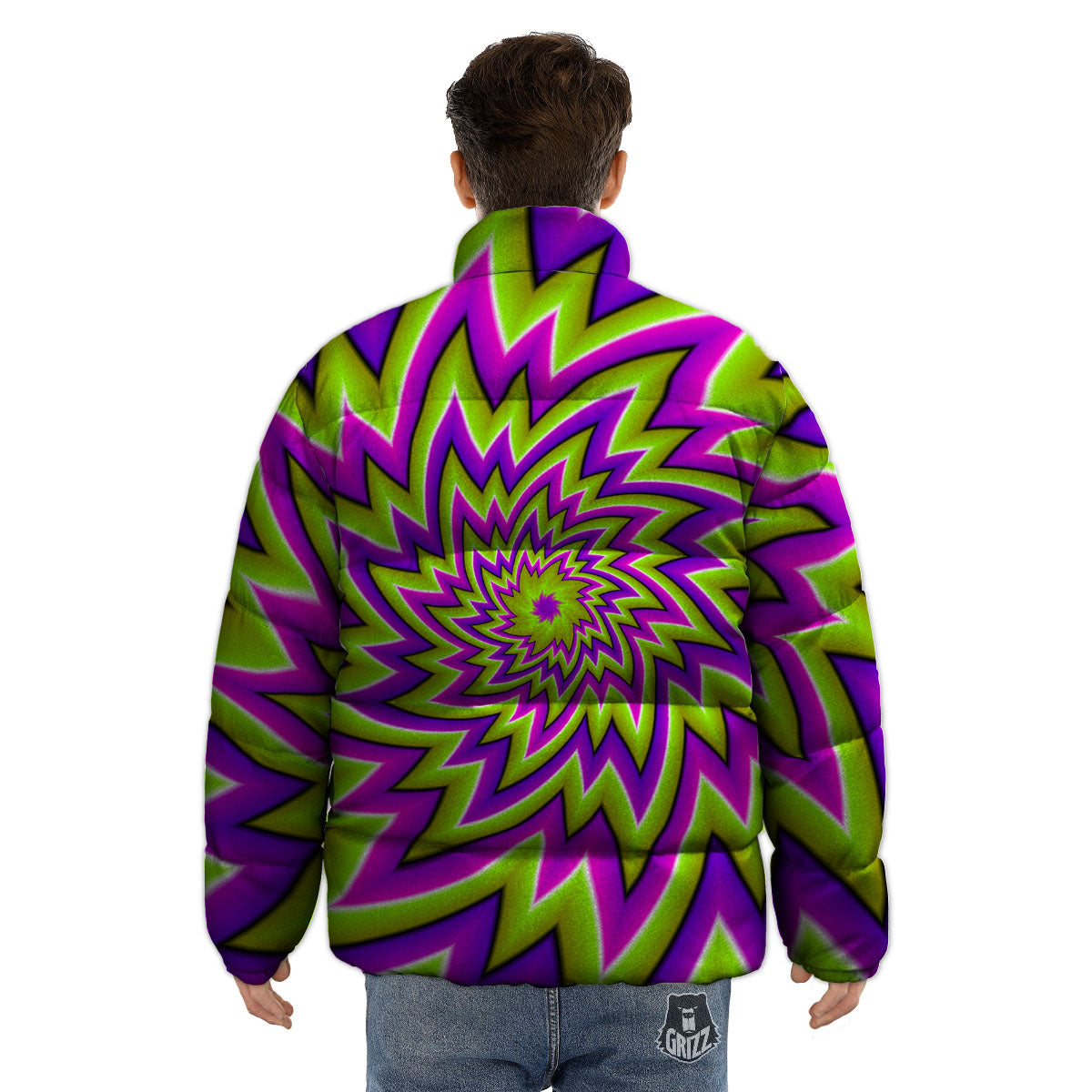 Moving Optical Illusion Green Big Bang Puffer Jacket-grizzshop