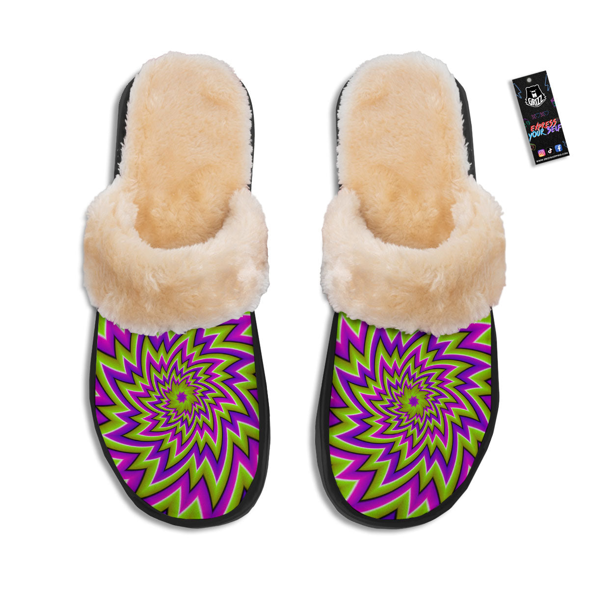 Moving Optical Illusion Green Big Bang Slippers-grizzshop
