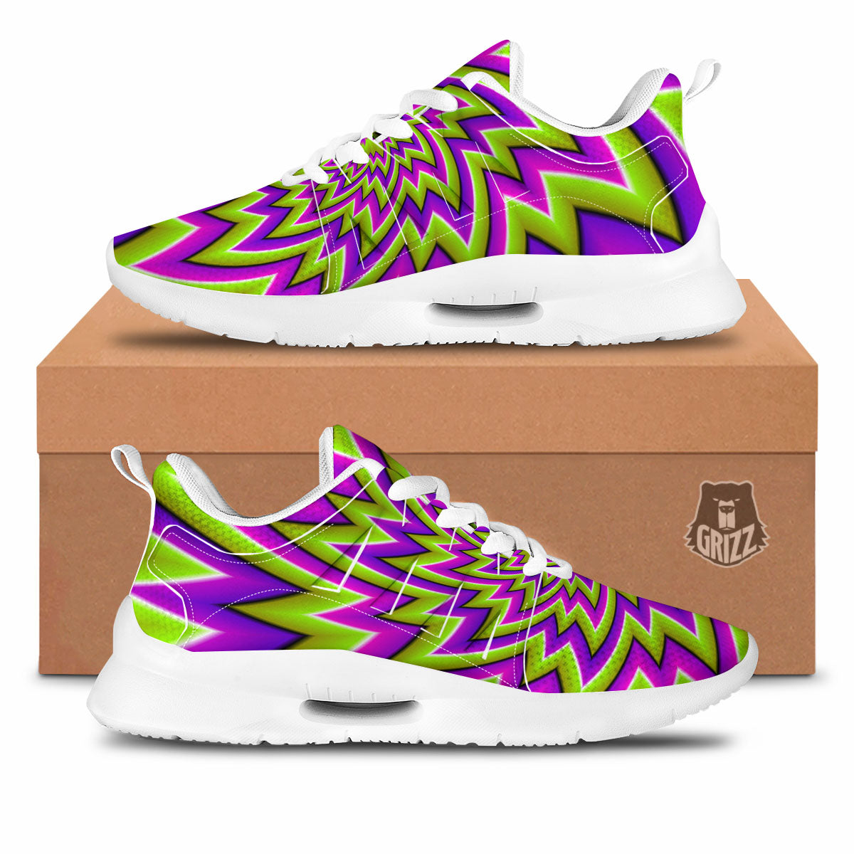 Moving Optical Illusion Green Big Bang Tennis Shoes-grizzshop