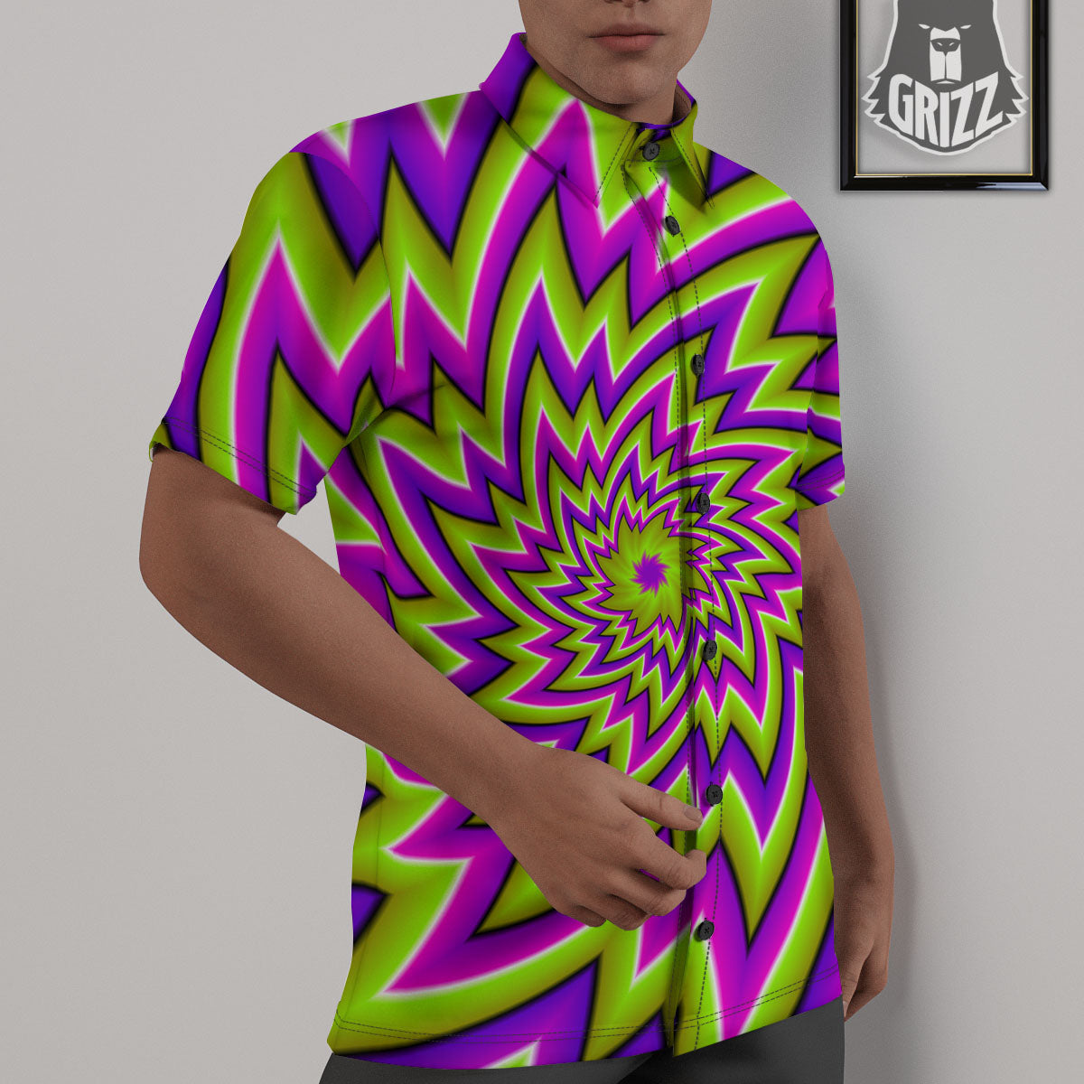 Moving Optical Illusion Green Big Bang Untucked Shirts-grizzshop