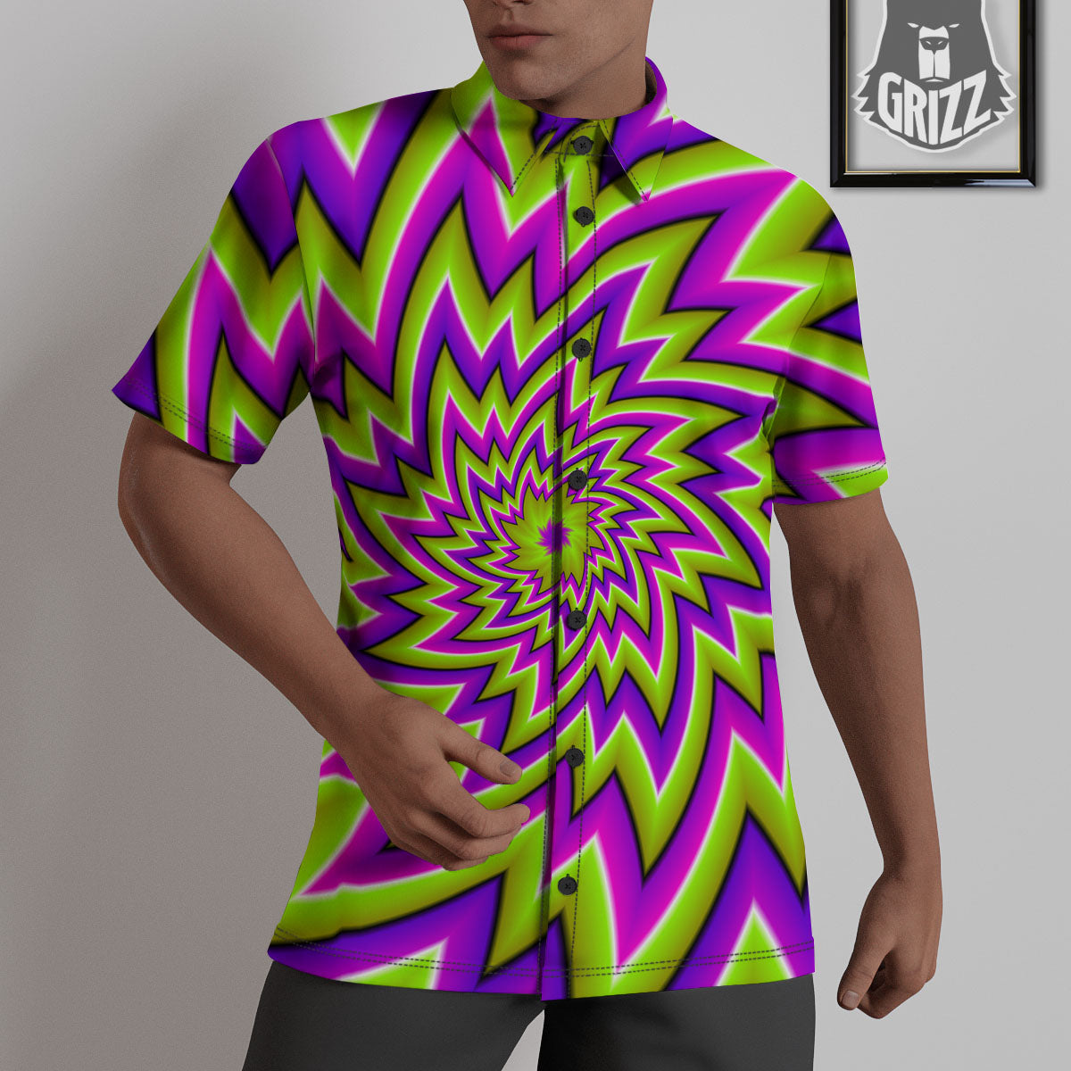 Moving Optical Illusion Green Big Bang Untucked Shirts-grizzshop