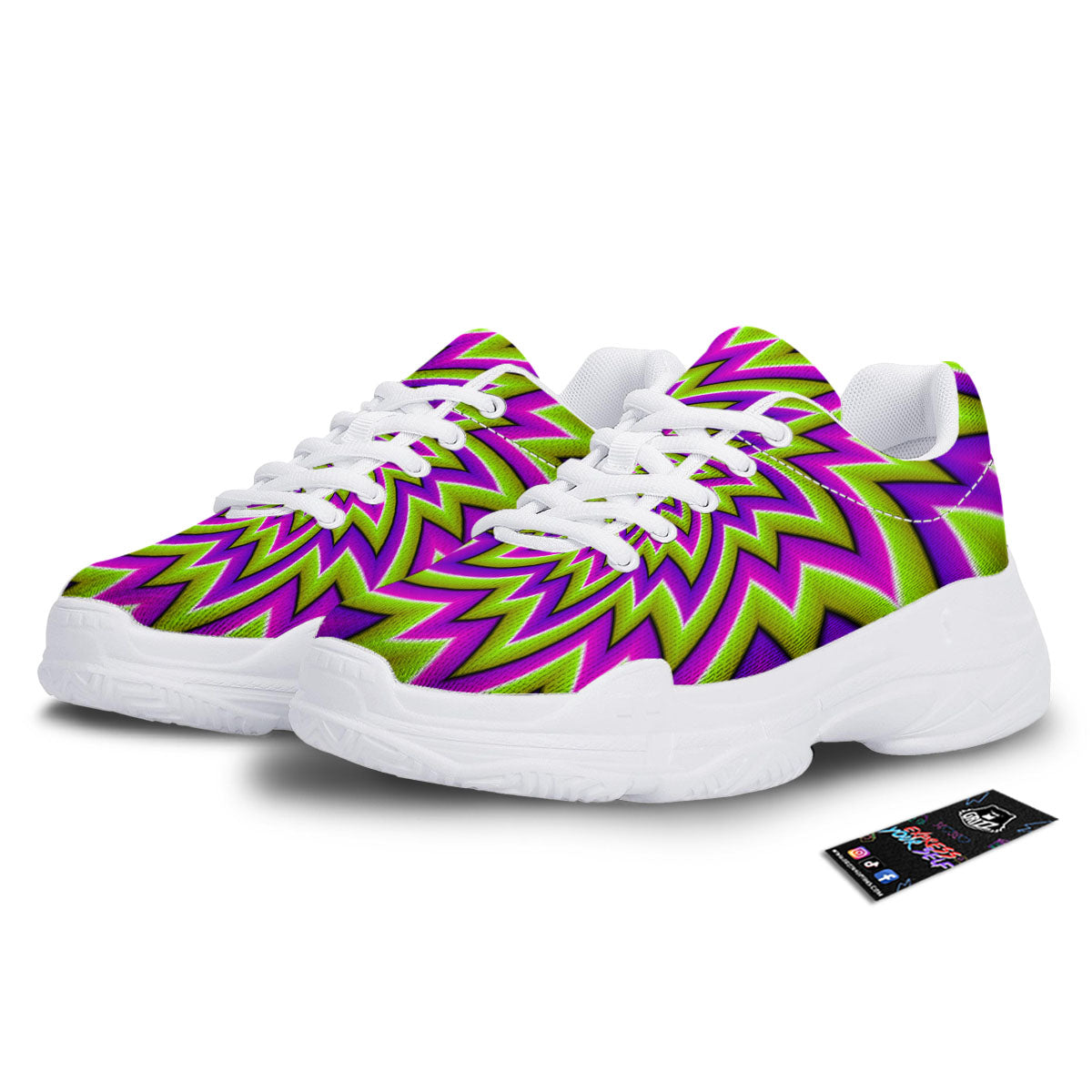 Moving Optical Illusion Green Big Bang White Chunky Shoes-grizzshop