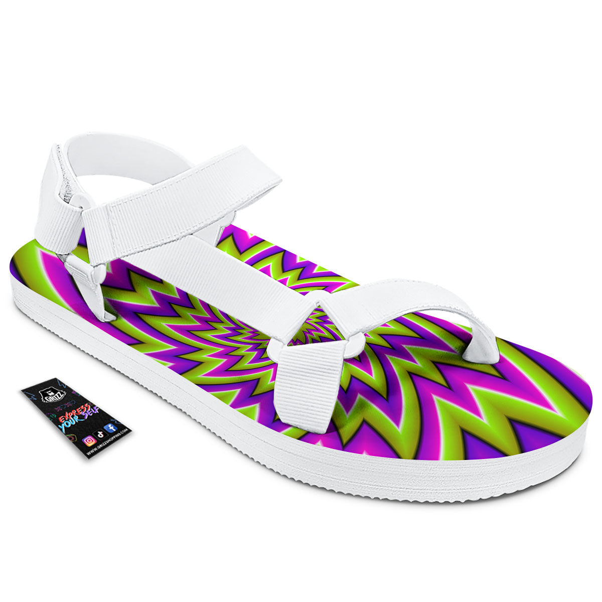 Moving Optical Illusion Green Big Bang White Open Toe Sandals-grizzshop