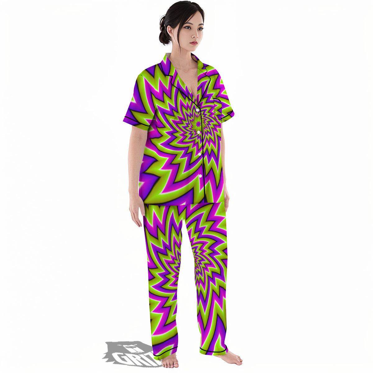Moving Optical Illusion Green Big Bang Women's Pajamas Set-grizzshop