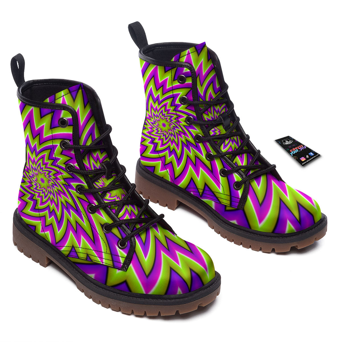 Moving Optical Illusion Green Big Bang Work Boots-grizzshop