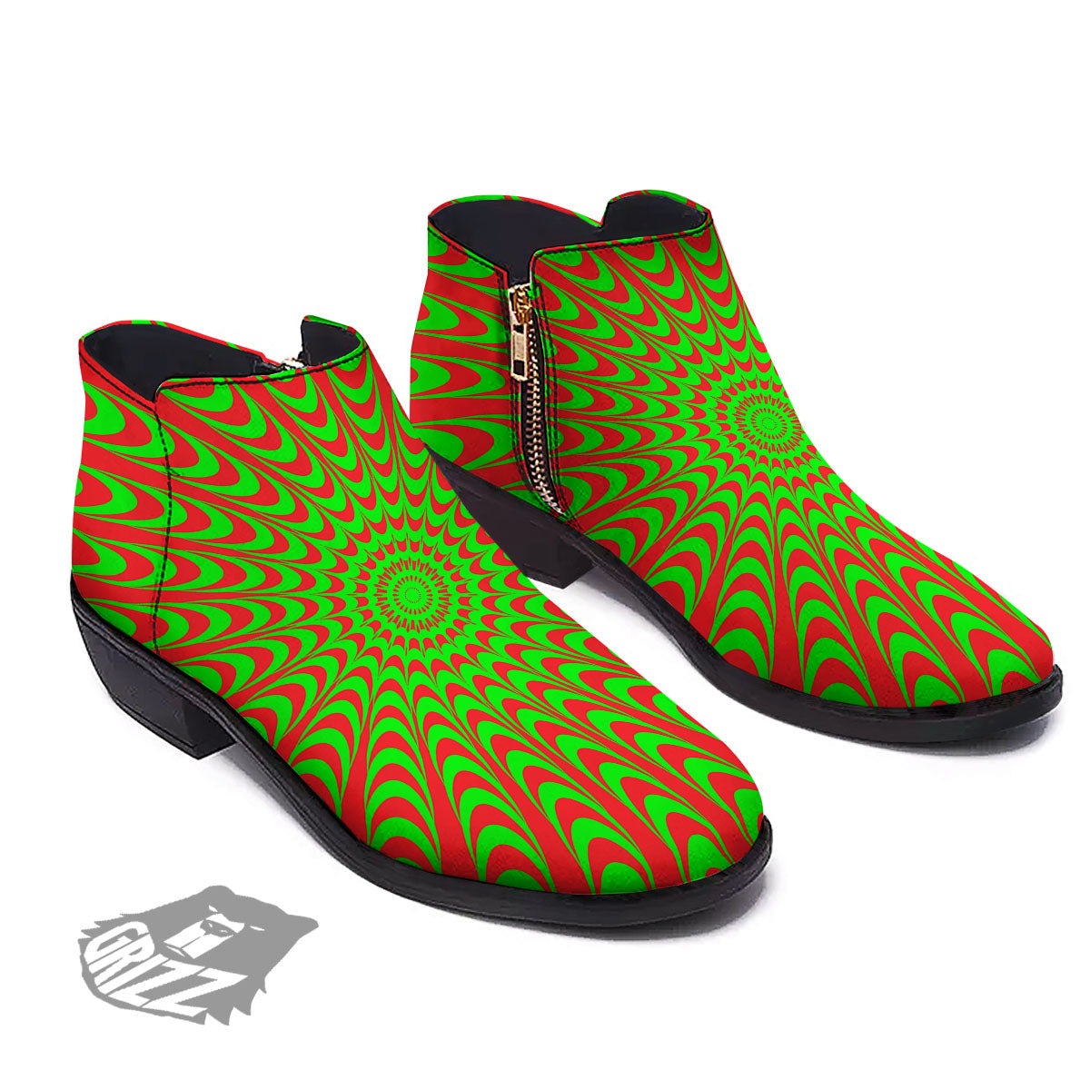 Moving Optical Illusion Green Red Wave Ankle Boots-grizzshop