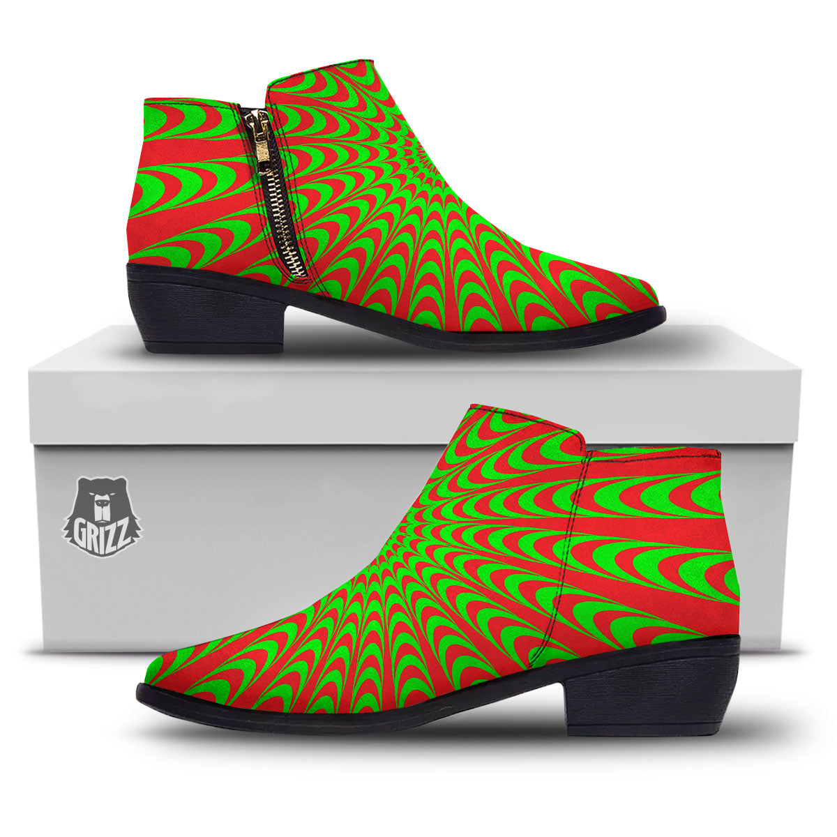 Moving Optical Illusion Green Red Wave Ankle Boots-grizzshop