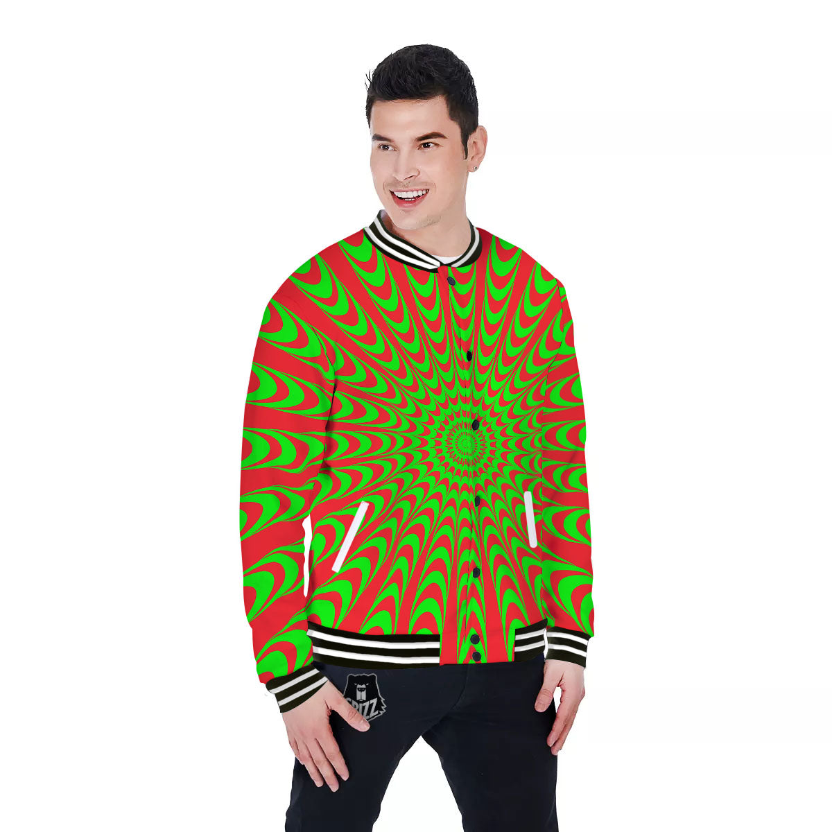 Moving Optical Illusion Green Red Wave Baseball Jacket-grizzshop