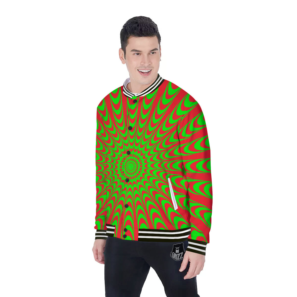 Moving Optical Illusion Green Red Wave Baseball Jacket-grizzshop