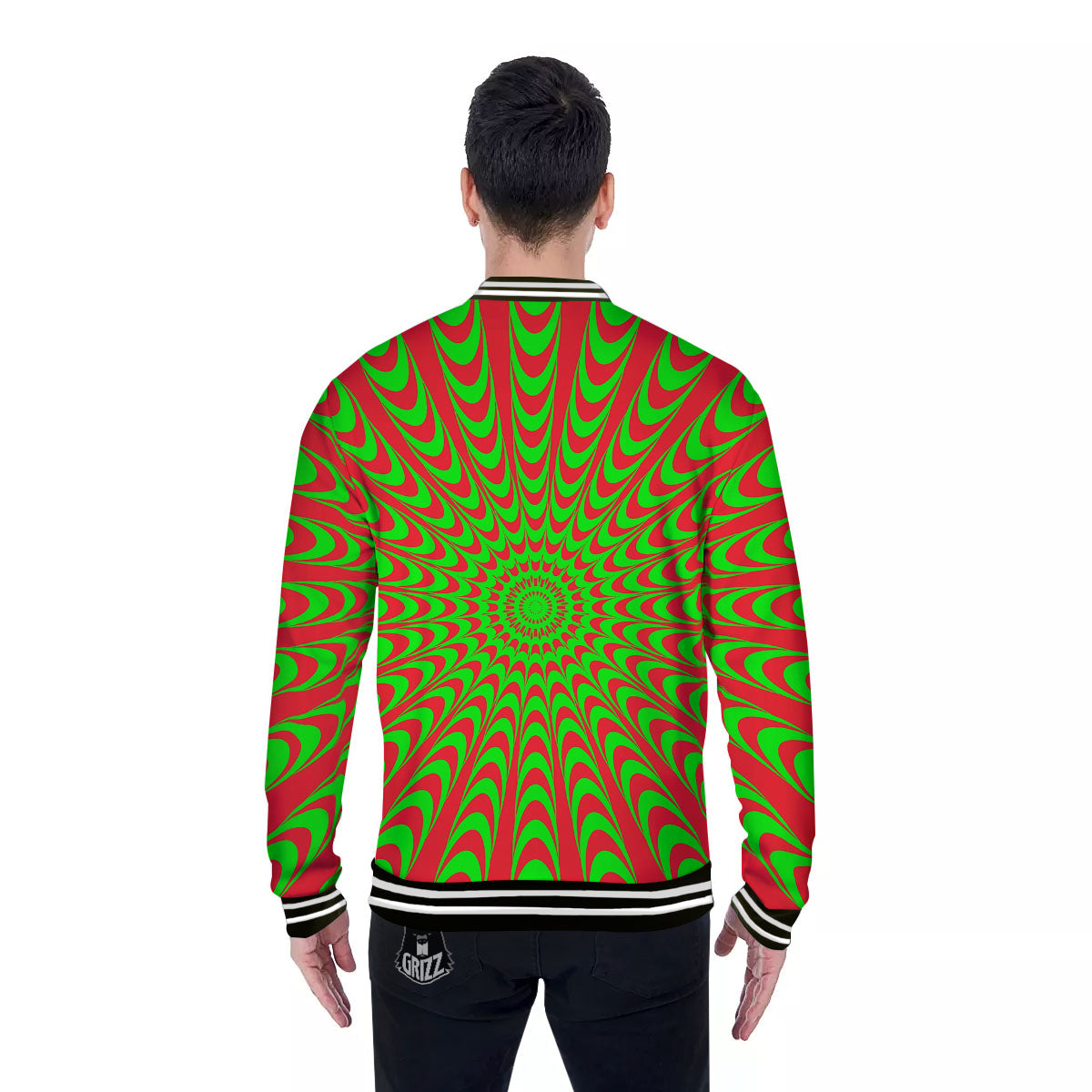 Moving Optical Illusion Green Red Wave Baseball Jacket-grizzshop