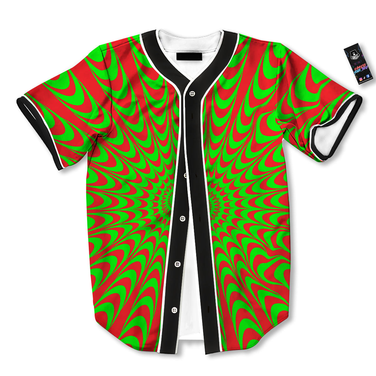 Moving Optical Illusion Green Red Wave Baseball Jersey-grizzshop