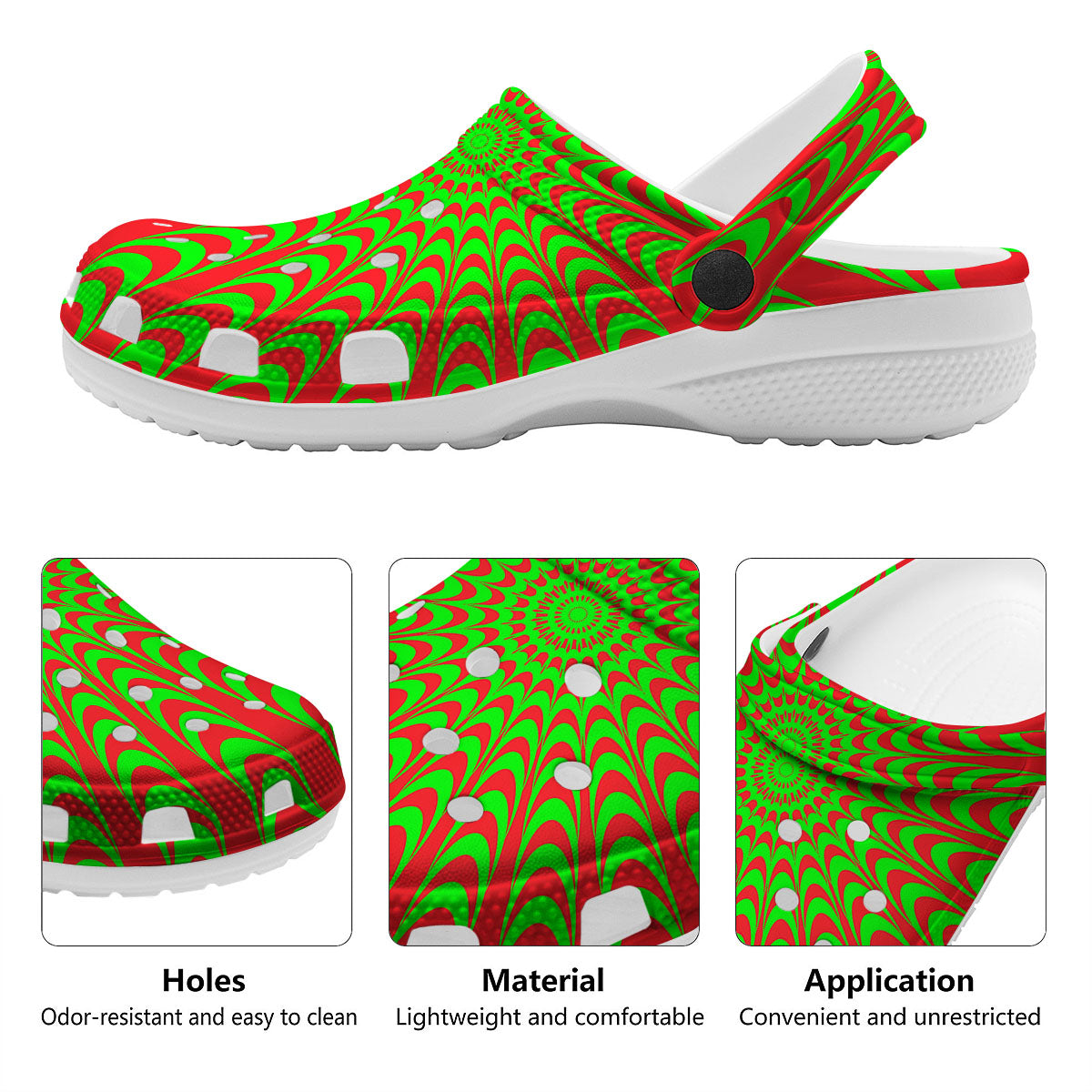 Moving Optical Illusion Green Red Wave Clog-grizzshop