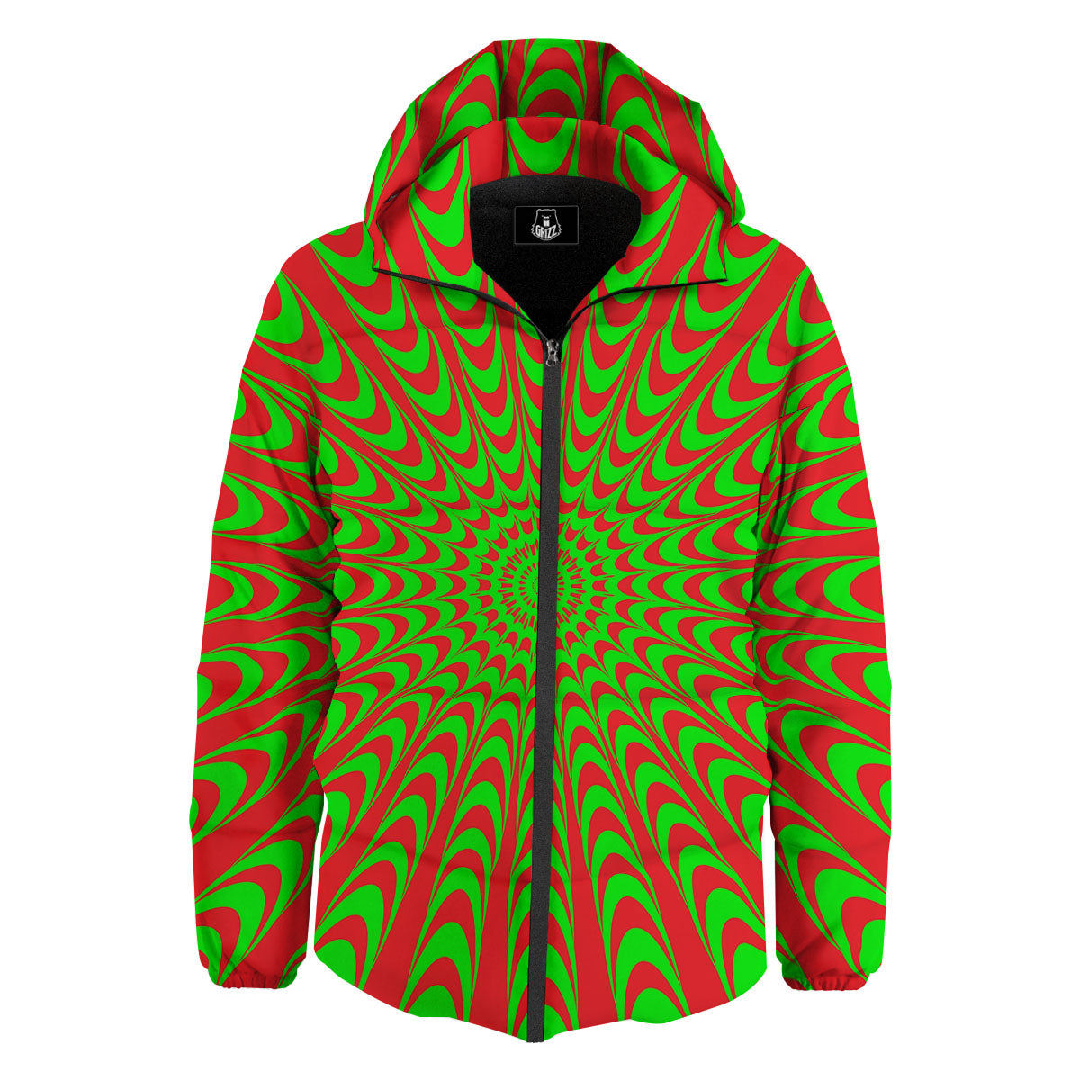 Moving Optical Illusion Green Red Wave Down Jacket-grizzshop