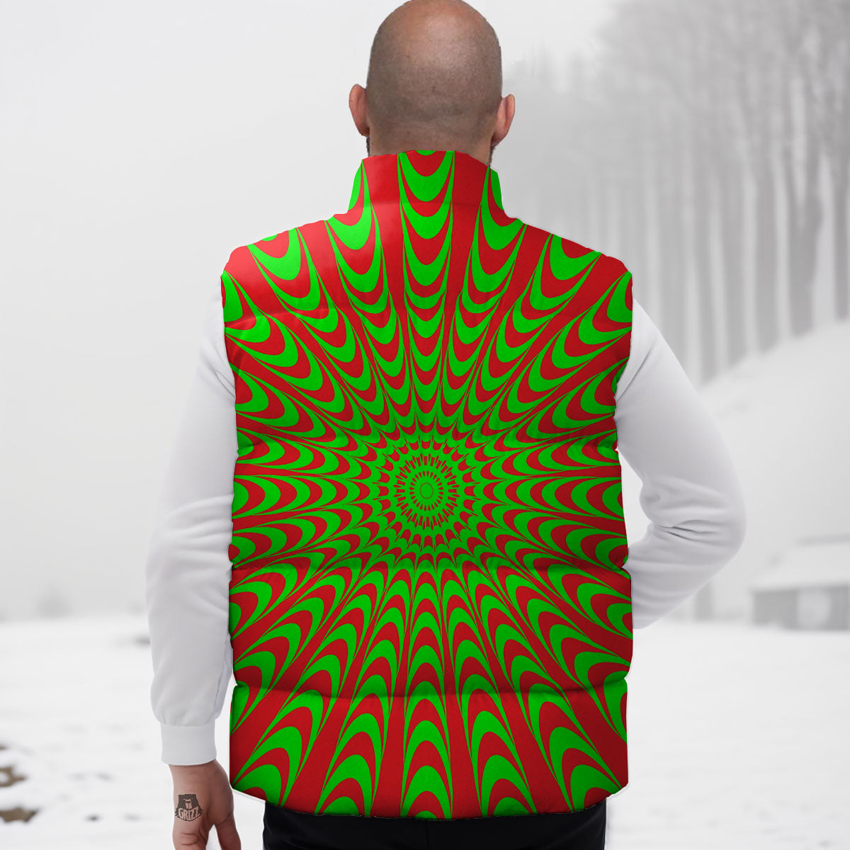 Moving Optical Illusion Green Red Wave Down Vest