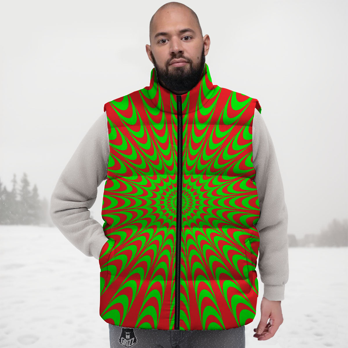 Moving Optical Illusion Green Red Wave Down Vest