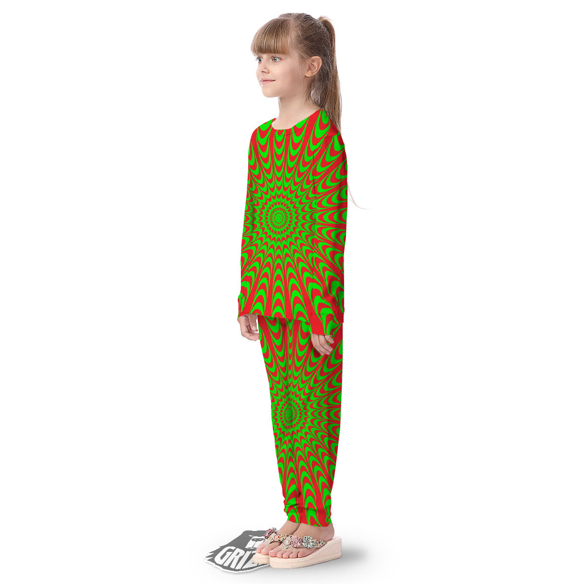 Moving Optical Illusion Green Red Wave Kid's Pajamas-grizzshop