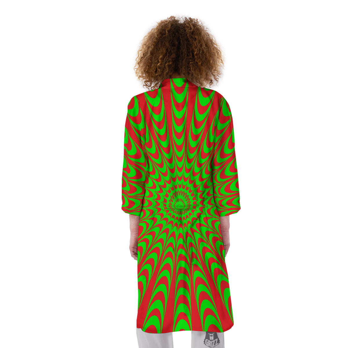 Moving Optical Illusion Green Red Wave Kimono-grizzshop