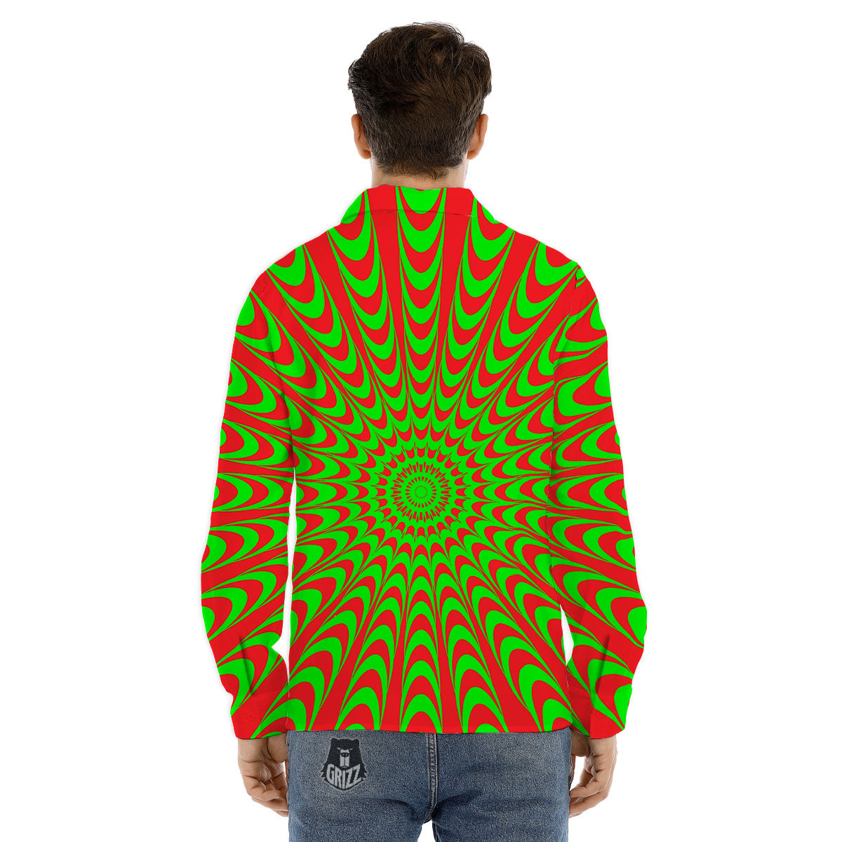 Moving Optical Illusion Green Red Wave Men's Dress Shirts-grizzshop
