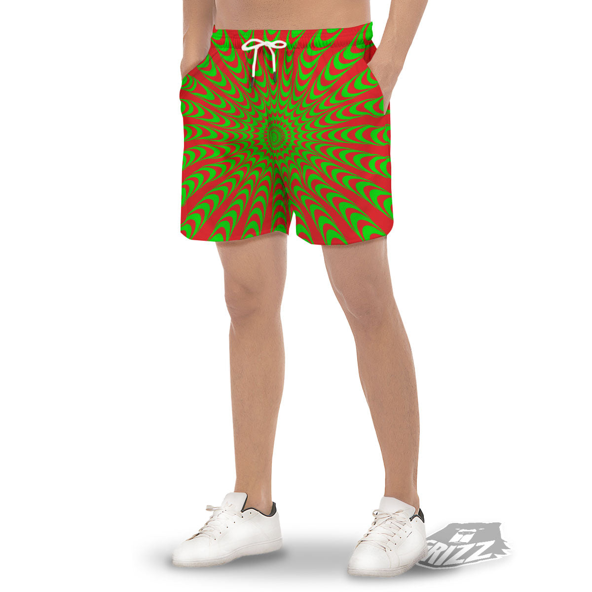 Moving Optical Illusion Green Red Wave Men's Gym Shorts-grizzshop