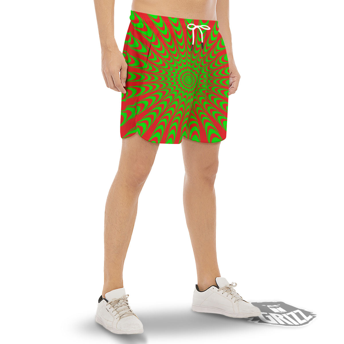 Moving Optical Illusion Green Red Wave Men's Gym Shorts-grizzshop