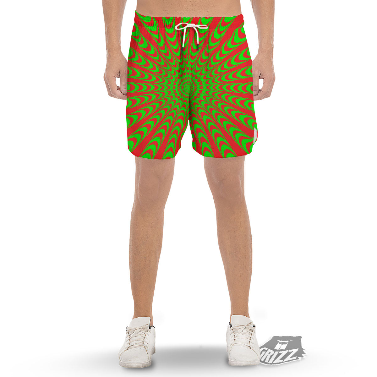 Moving Optical Illusion Green Red Wave Men's Gym Shorts-grizzshop