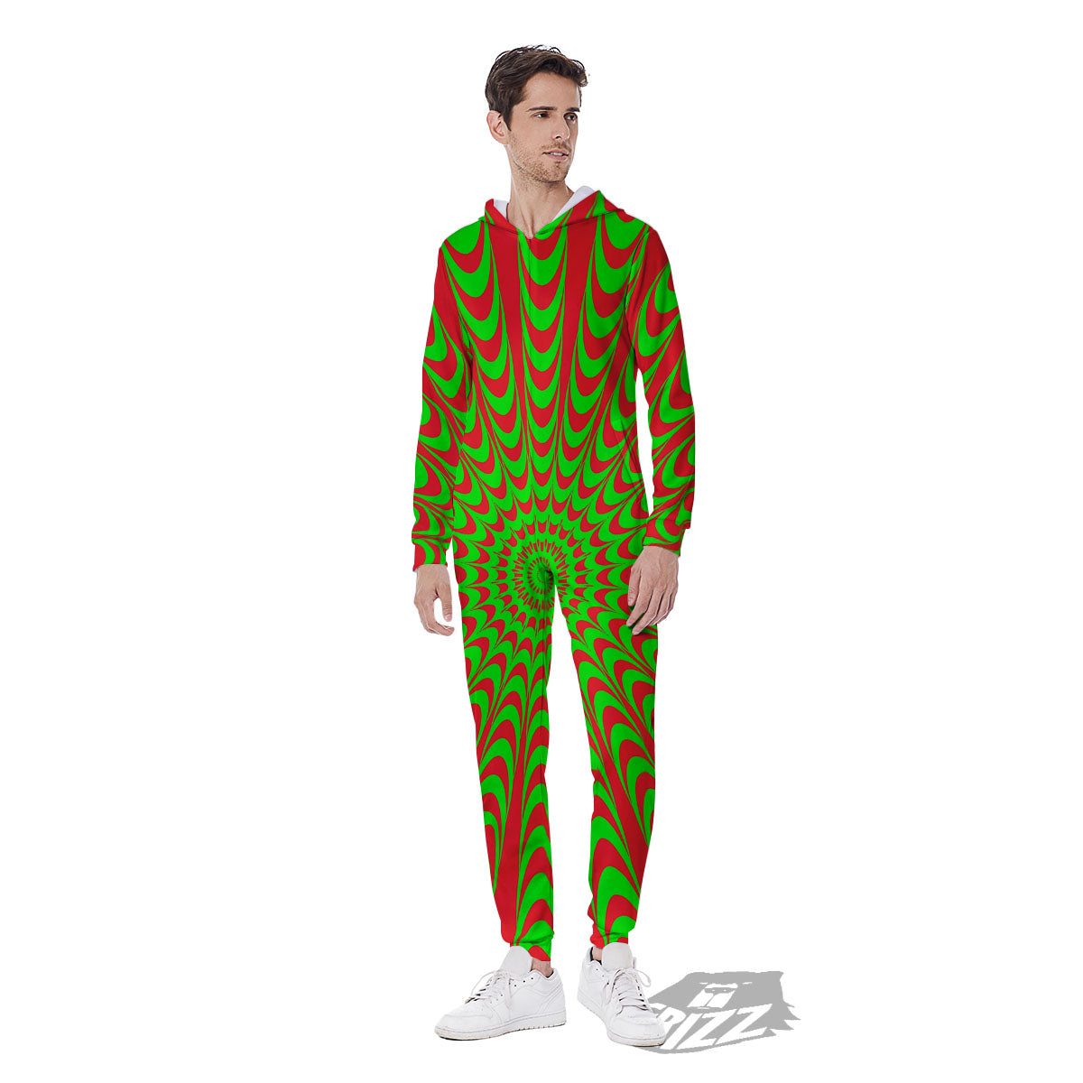 Moving Optical Illusion Green Red Wave Men's Jumpsuit-grizzshop