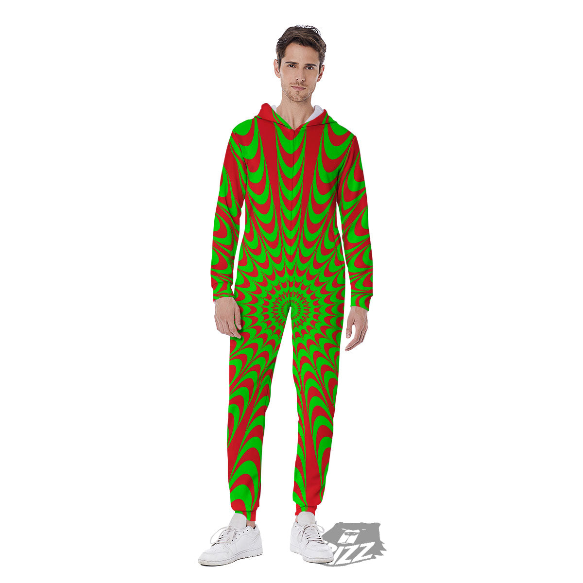 Moving Optical Illusion Green Red Wave Men's Jumpsuit-grizzshop