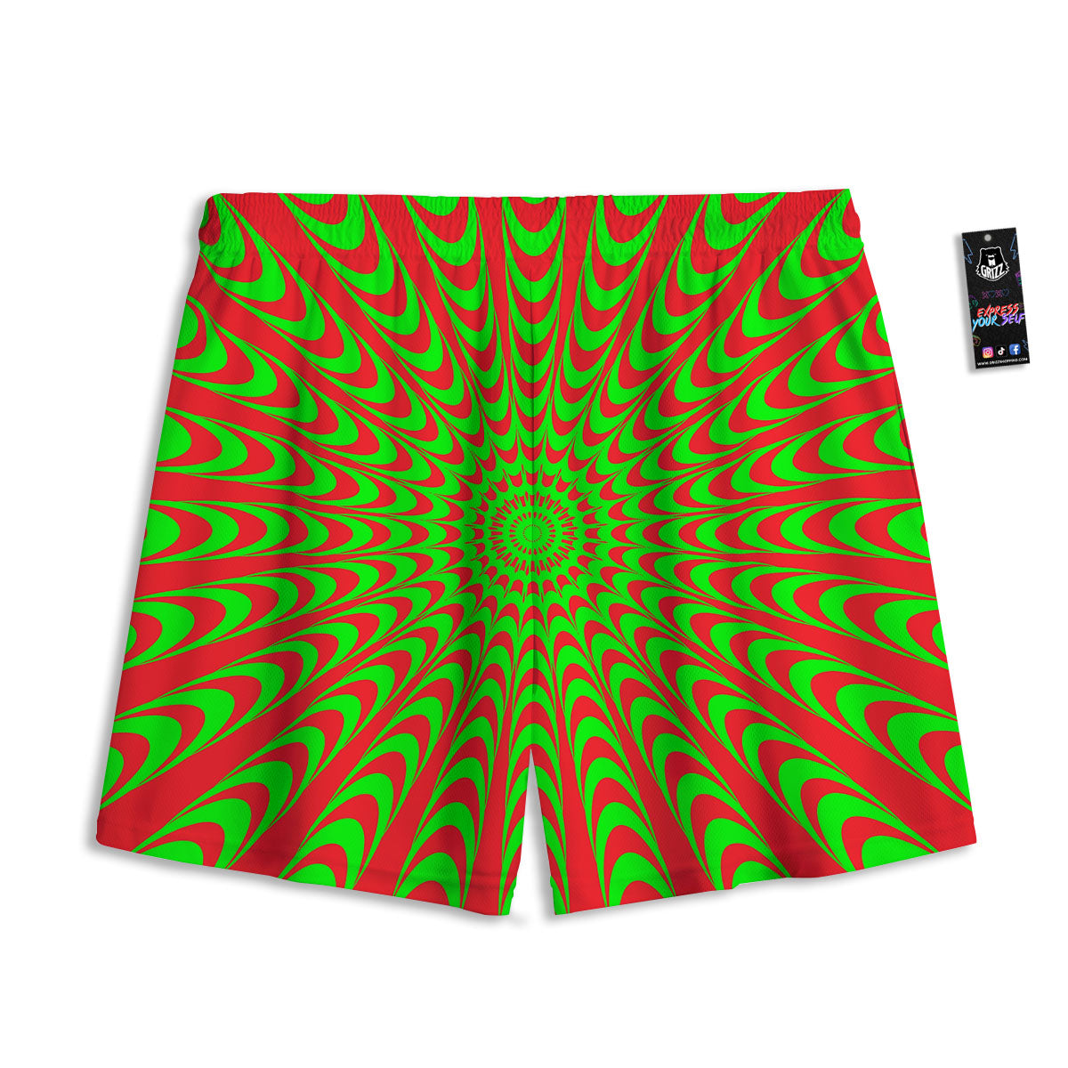 Moving Optical Illusion Green Red Wave Mesh Shorts