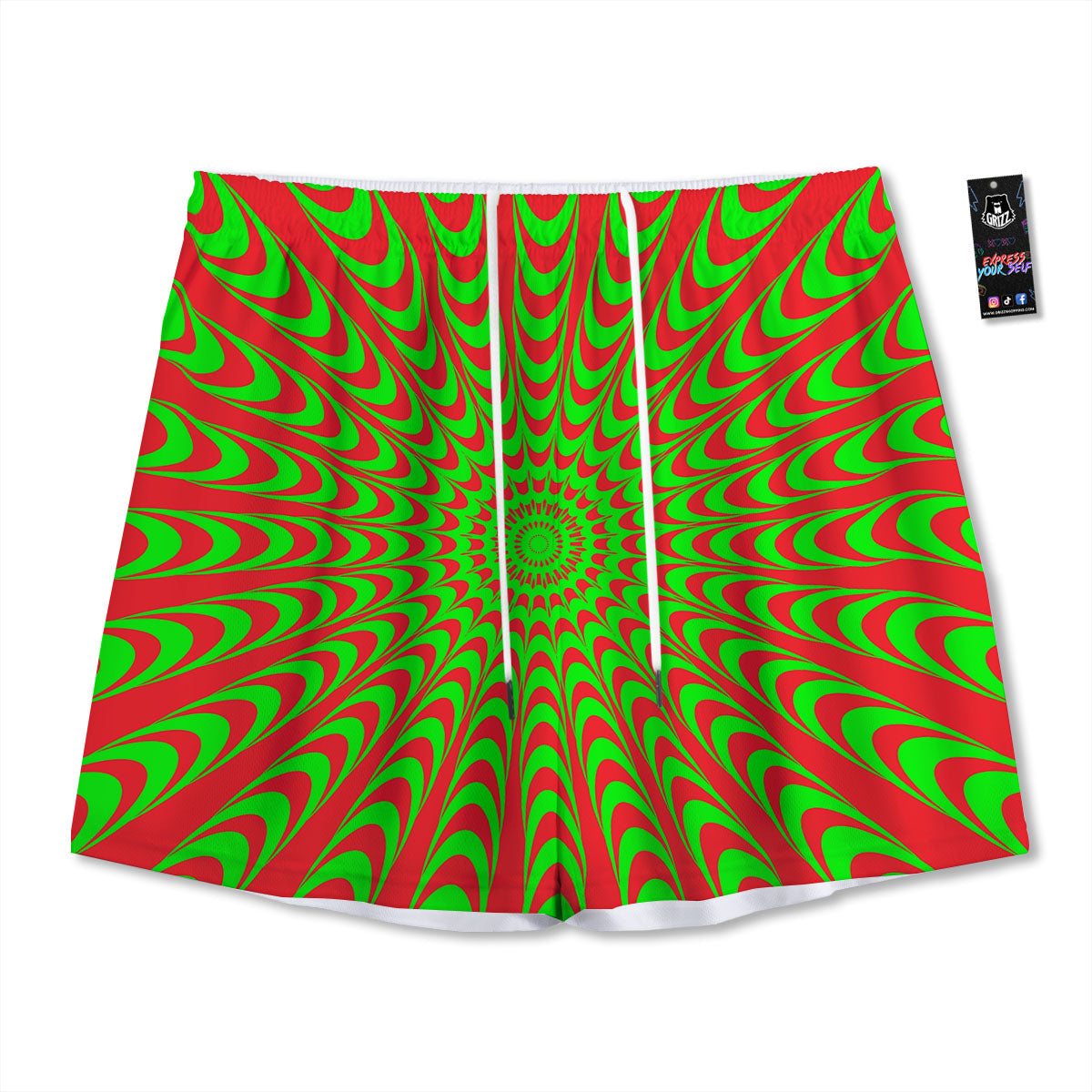 Moving Optical Illusion Green Red Wave Mesh Shorts