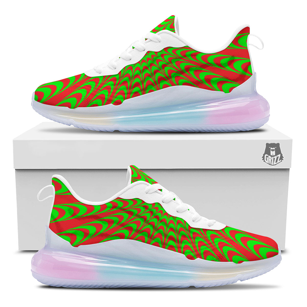 Moving Optical Illusion Green Red Wave Running Sneakers-grizzshop