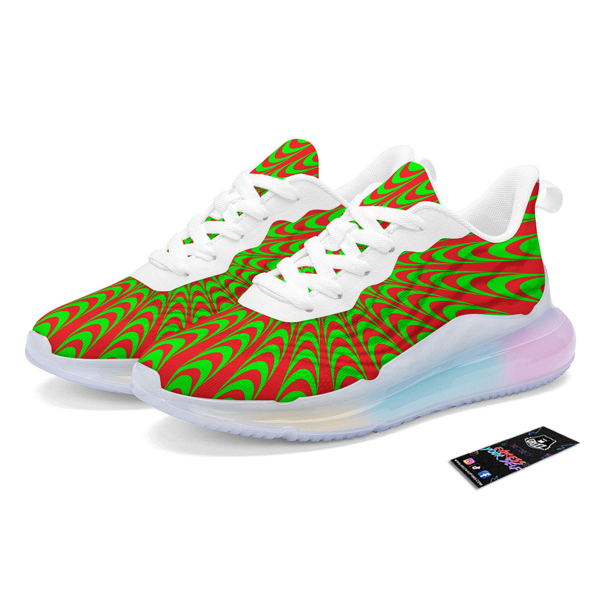 Moving Optical Illusion Green Red Wave Running Sneakers-grizzshop
