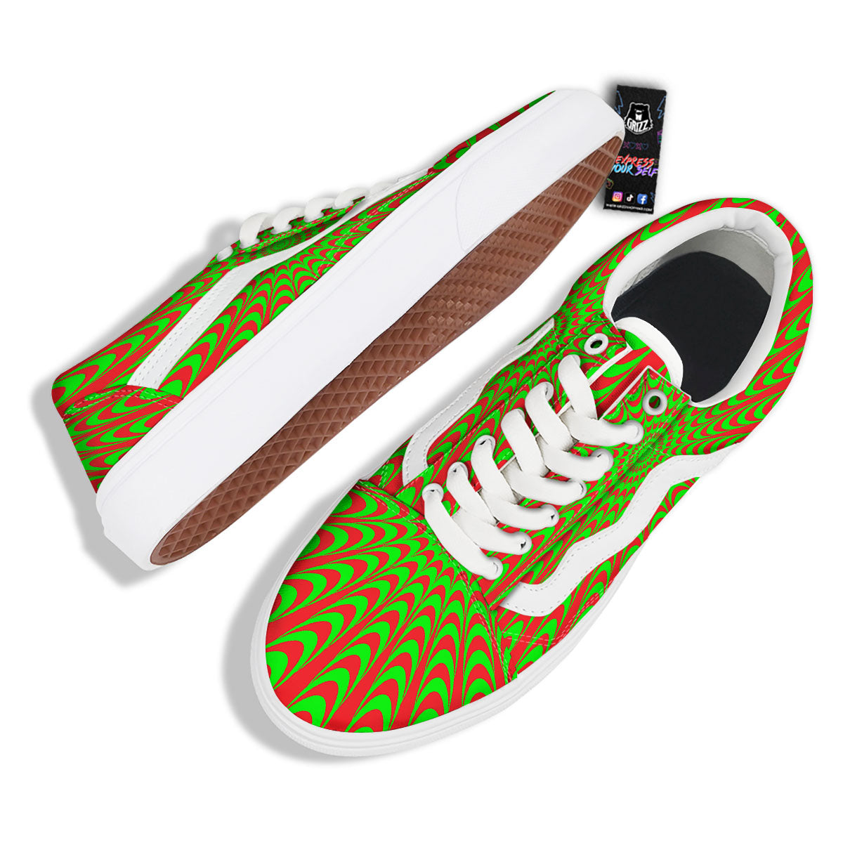 Moving Optical Illusion Green Red Wave Skate Shoes-grizzshop