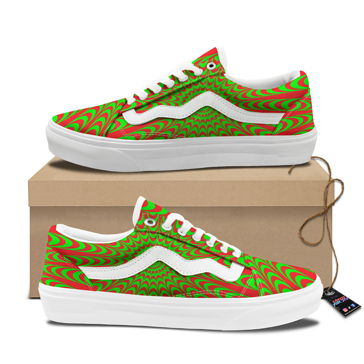 Moving Optical Illusion Green Red Wave Skate Shoes-grizzshop