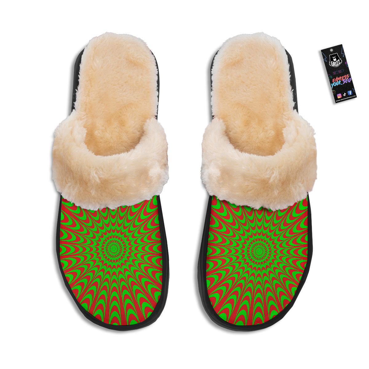 Moving Optical Illusion Green Red Wave Slippers-grizzshop