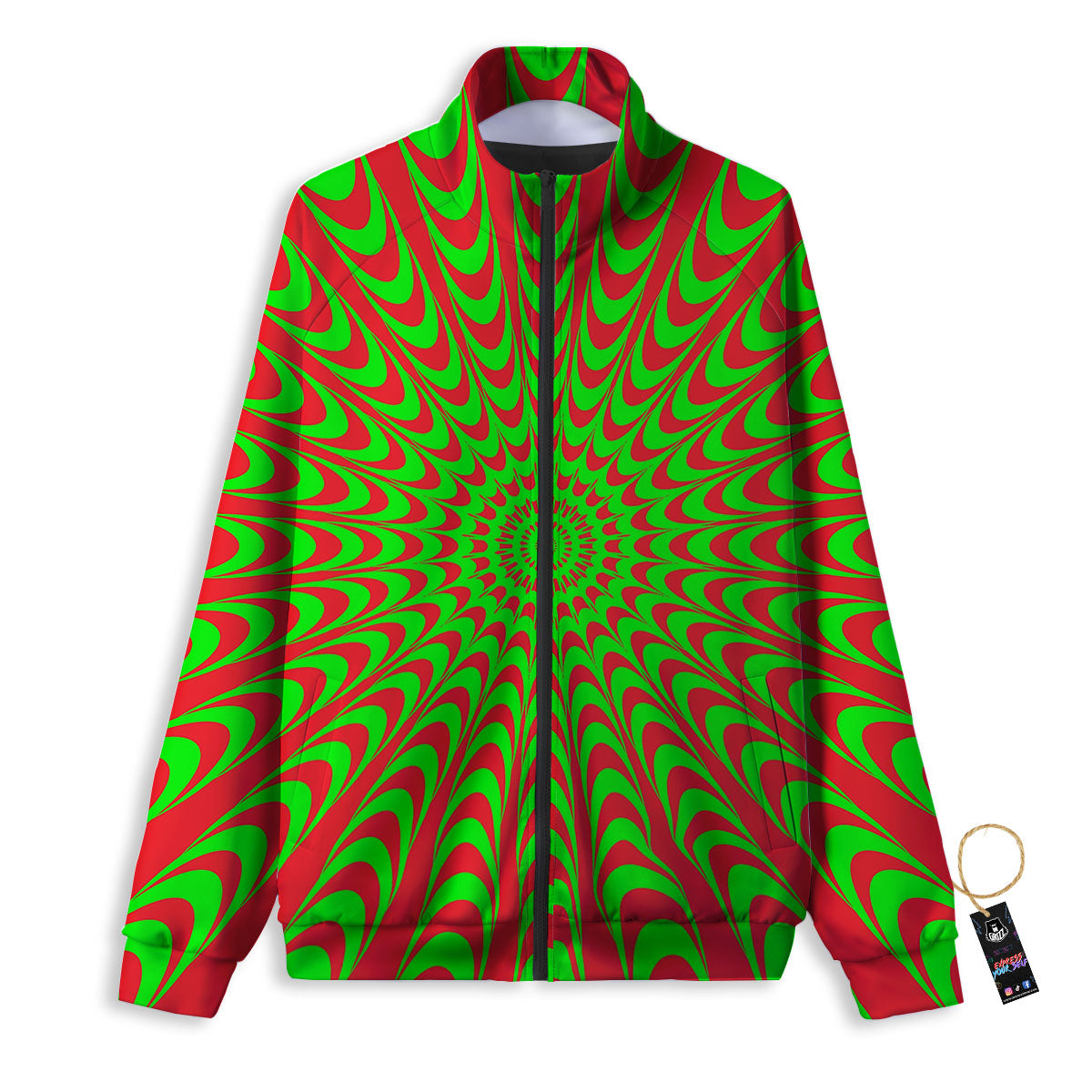 Moving Optical Illusion Green Red Wave Track Jacket-grizzshop