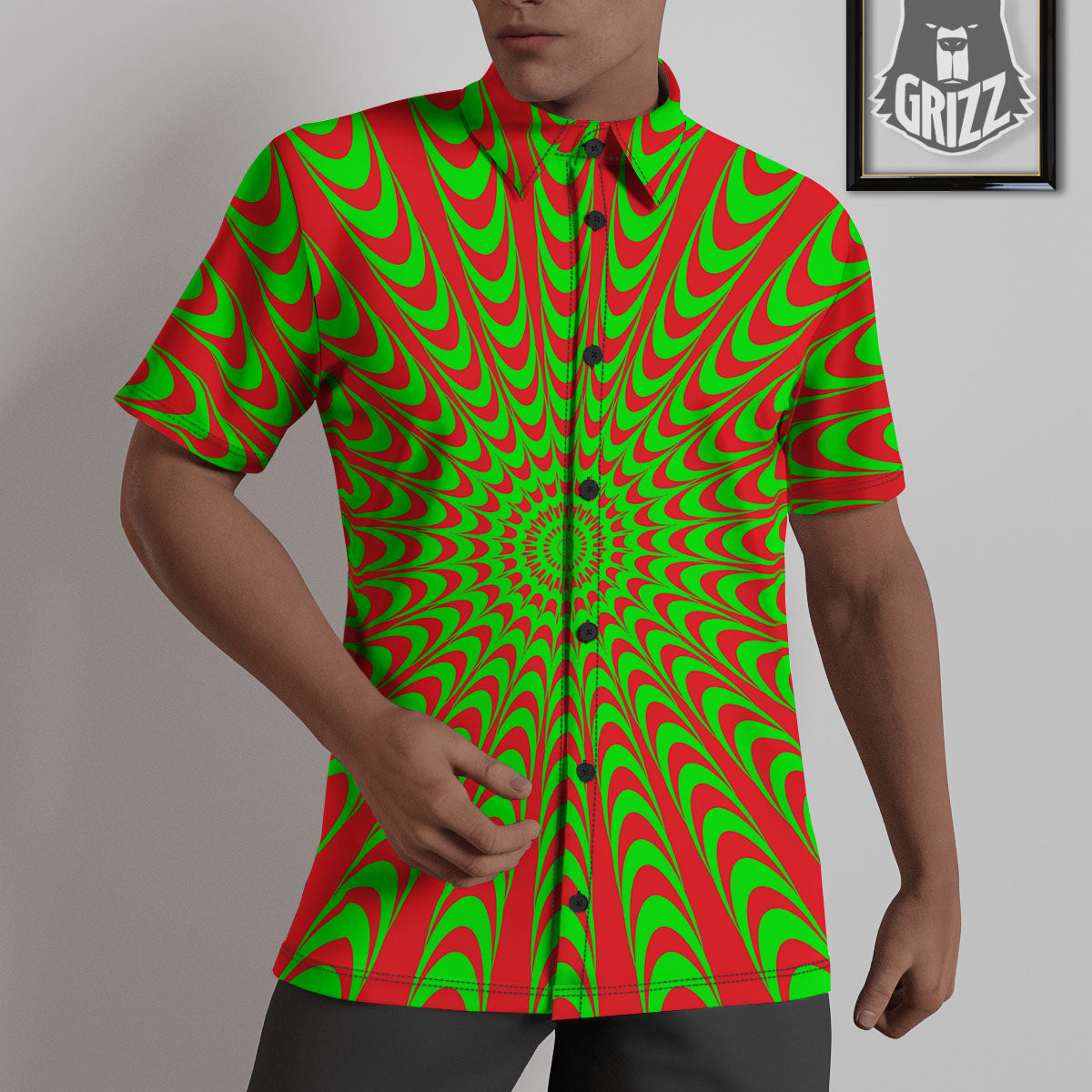 Moving Optical Illusion Green Red Wave Untucked Shirts-grizzshop